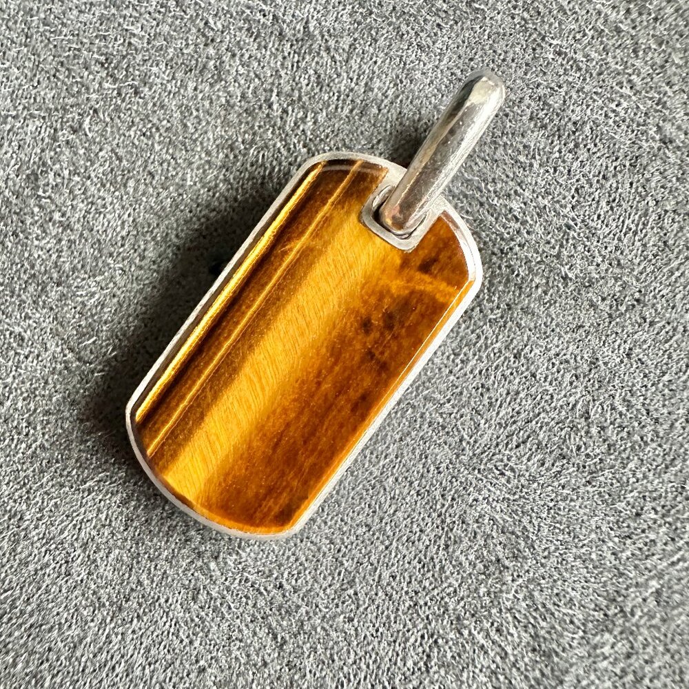 David Yurman Chevron Dog Tag Pendant w/ Tiger's Eye - 27mm - Picture 7 of 14